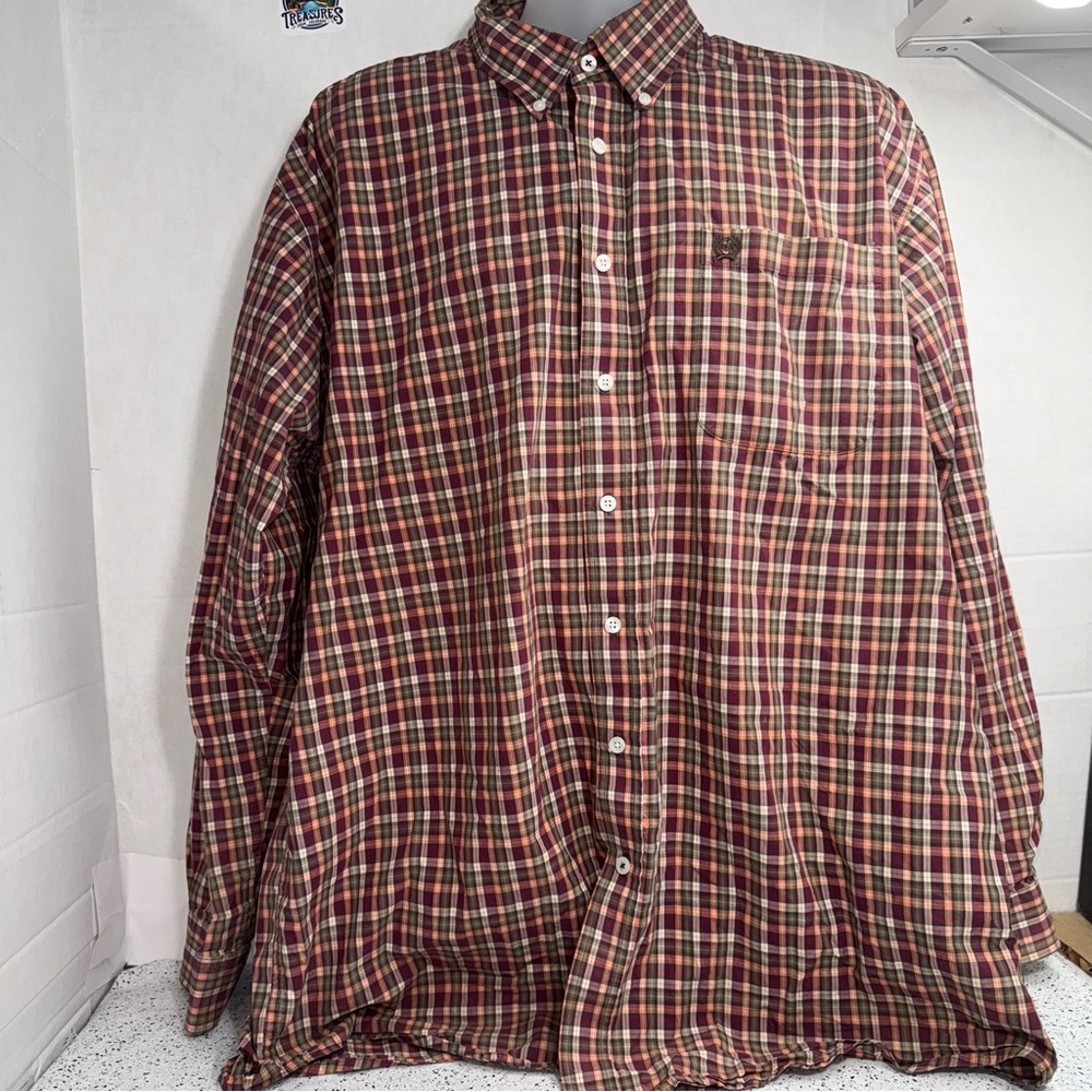 Cinch button down XXL long sleeve red plaid 100% cotton shirt. Western cowboy